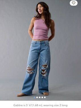 AE Dreamy Drape Stretch Ripped Low-Rise Baggy Wide-Leg Jean Daylight Destroy